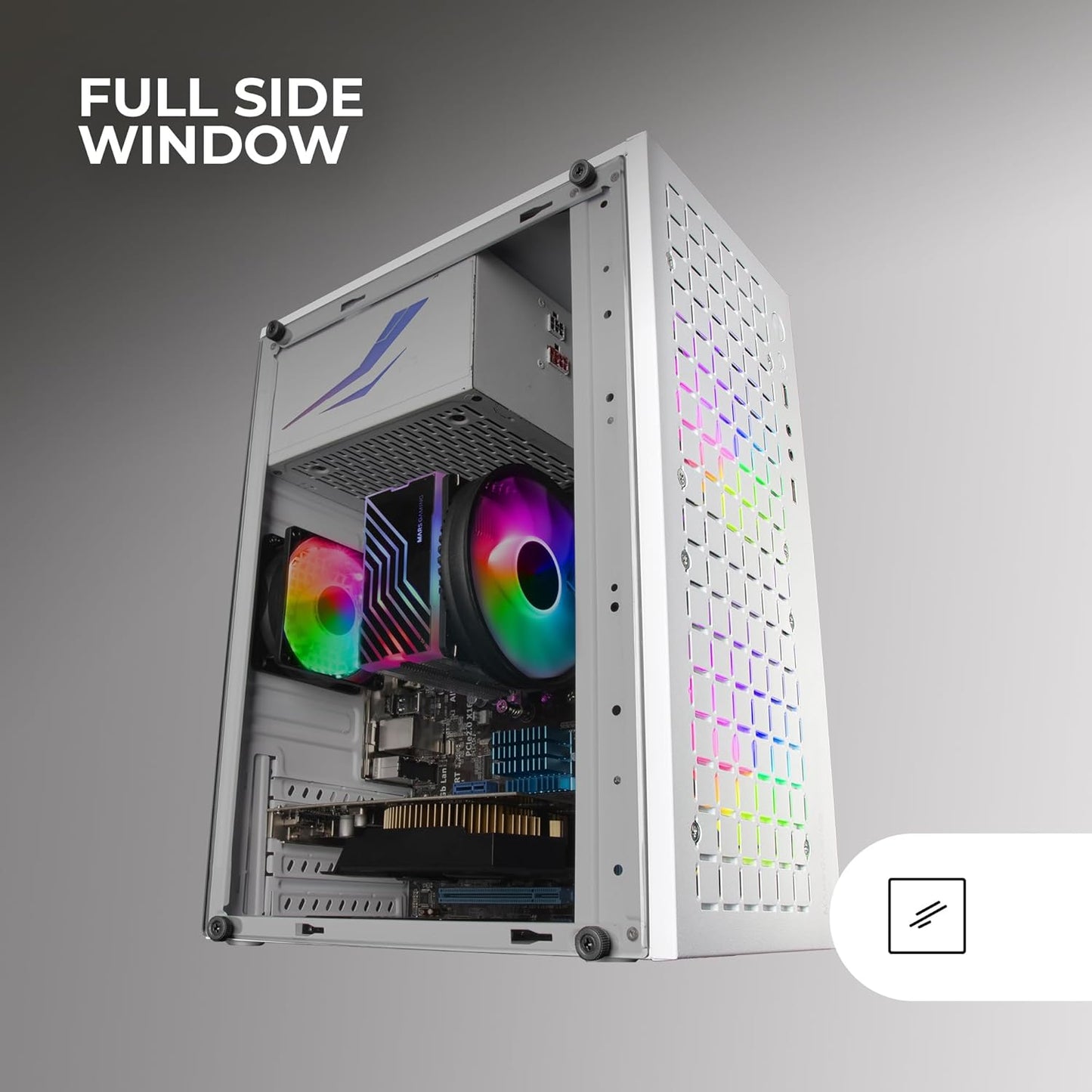Mars Gaming Case PC Micro-ATX Bianco con 2 Ventole RGB Frontali Incluse