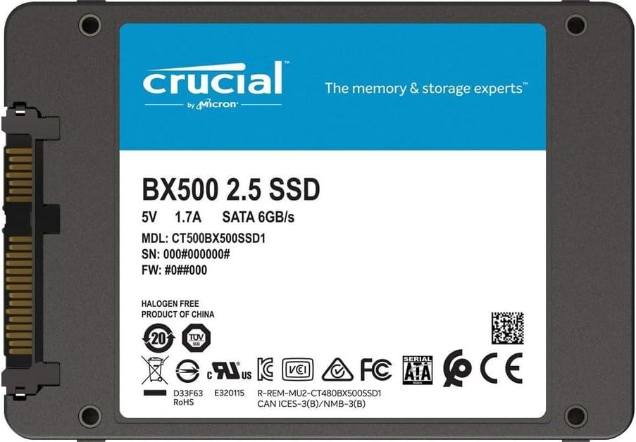 Crucial BX500 500GB SSD 2.5" SATA3 Solid State Drive Interno - Nuovo