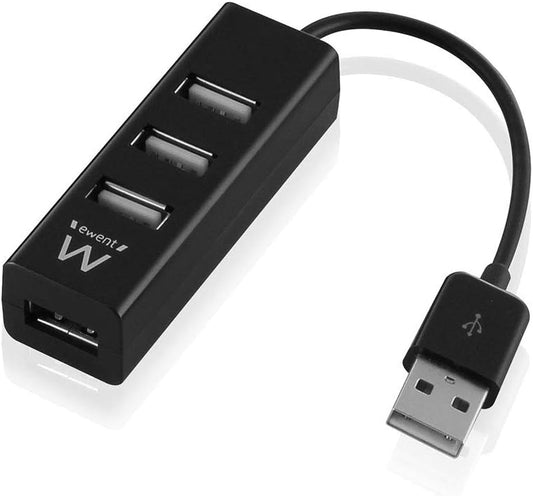 Ewent Hub USB 2.0 a 4 Porte, Mini, per PC Laptop Mouse Tastiera - Nero, Plug and Play EW1123