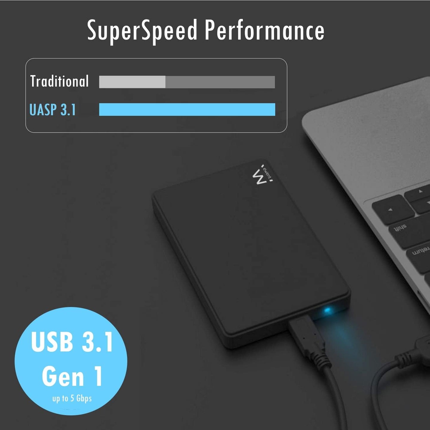 Box Esterno HDD SATA 2.5 USB 3.2 Gen1 Nero Ewent EW7021
