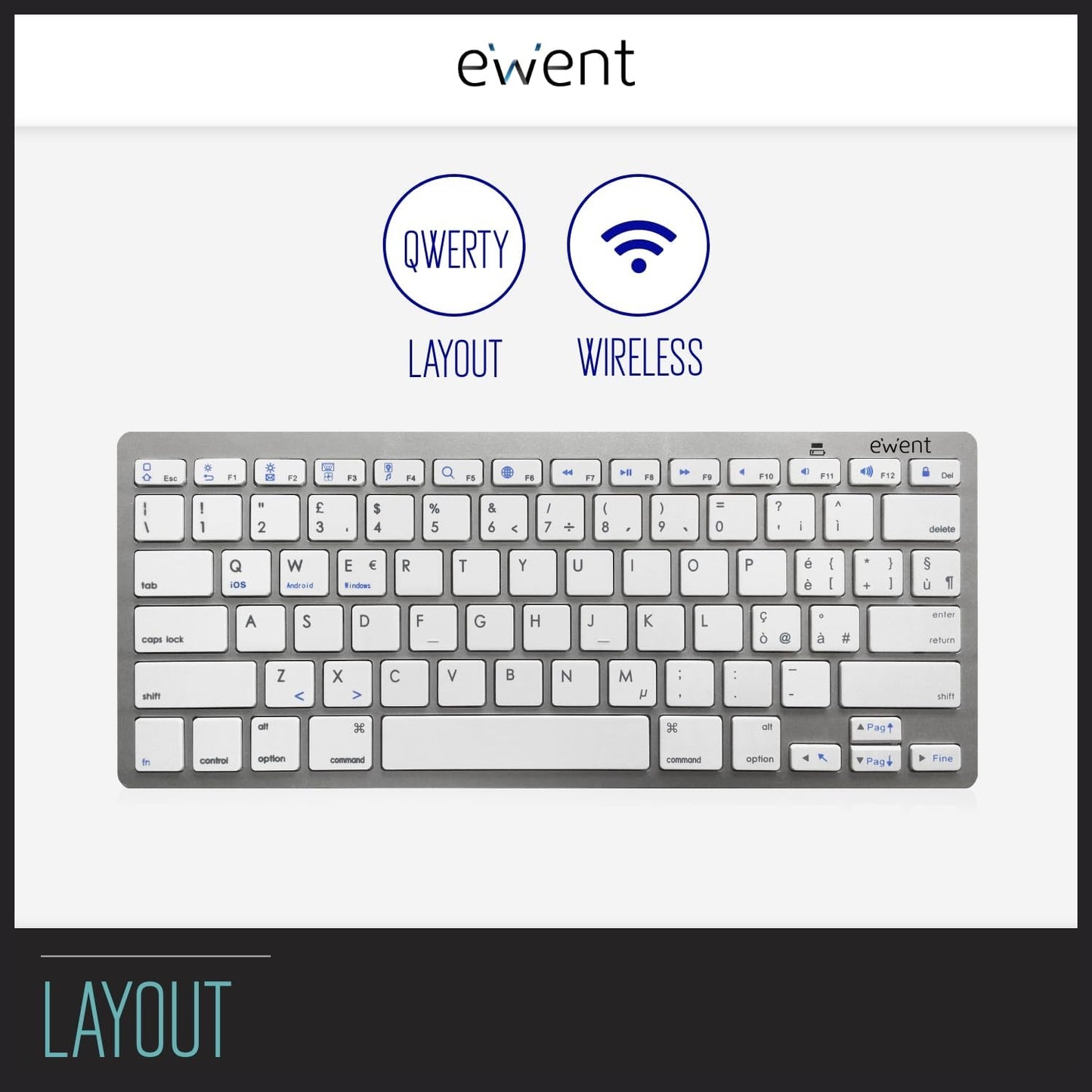 Ewent Mini Tastiera Bluetooth V3.0 Win/Mac/Android EW3160
