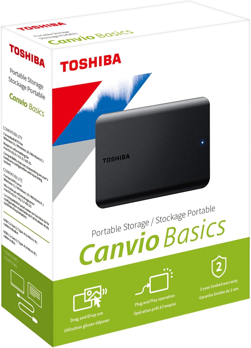 Toshiba 4TB Hard Disk Esterno 2.5" USB 3.0 Canvio Basics Portatile Backup - Nuovo