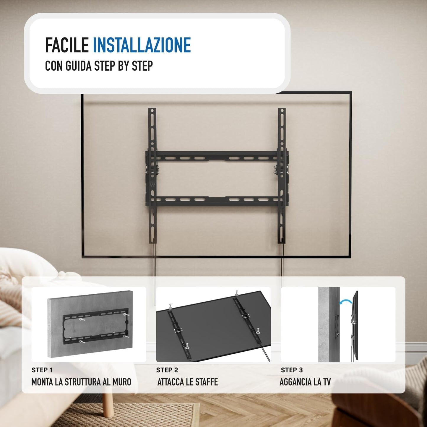 Supporto a Muro per Monitor e TV LCD 37”–70” Regolabile Universale VESA Robusto in Acciaio