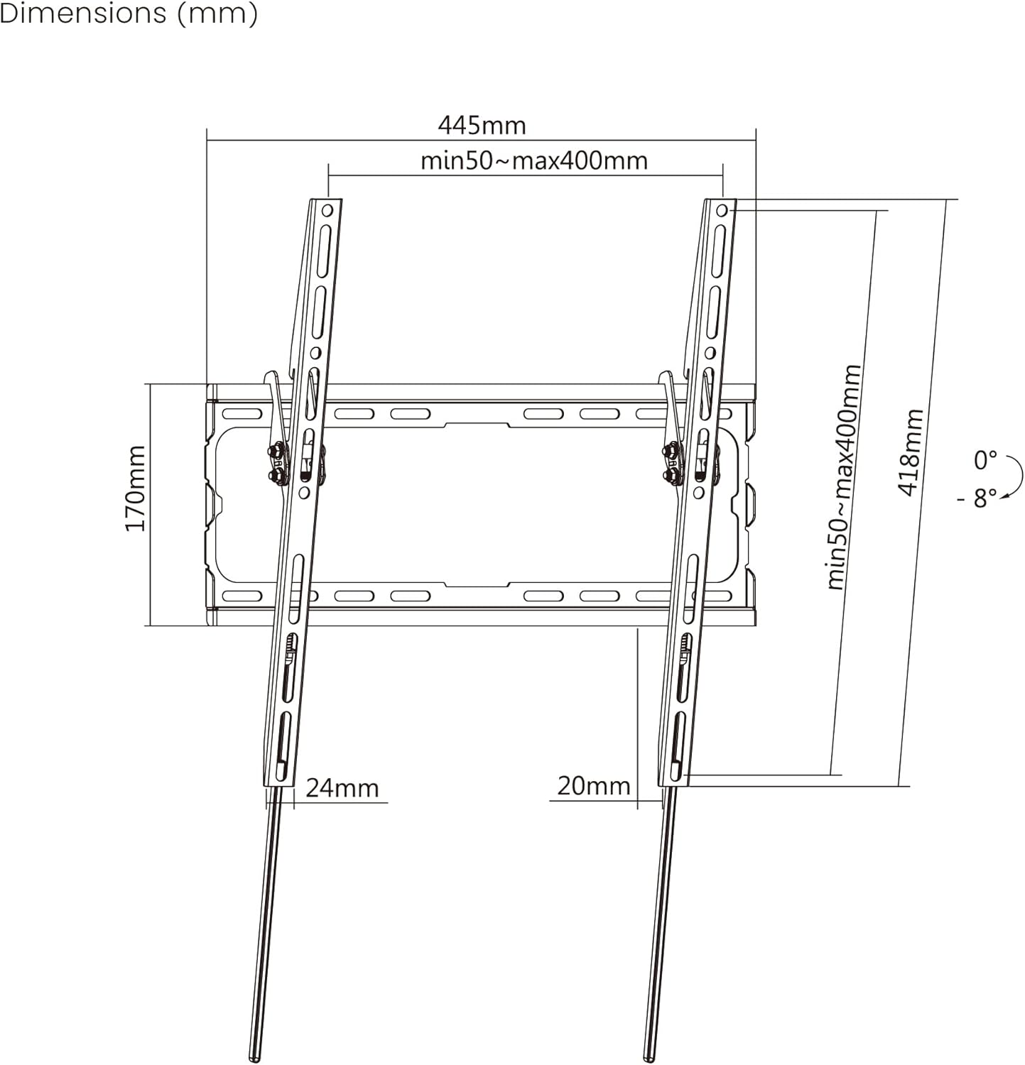 Supporto a Muro per Monitor e TV LCD 37”–70” Regolabile Universale VESA Robusto in Acciaio