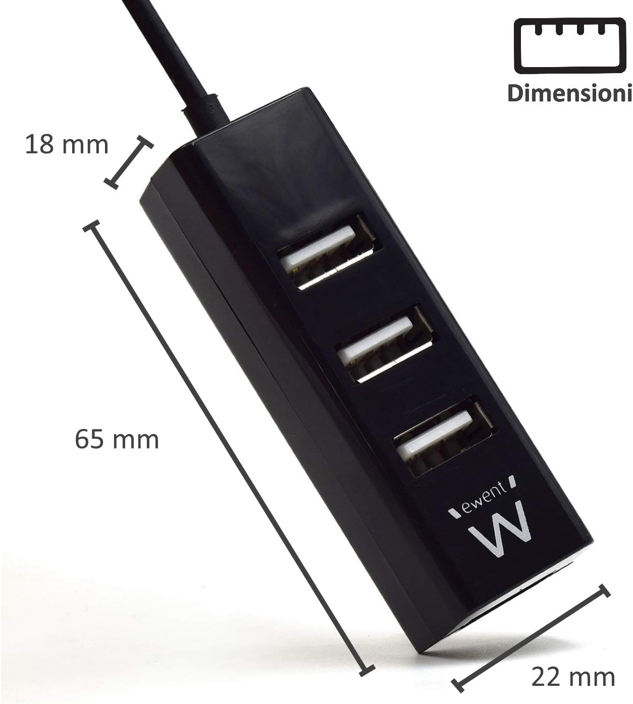 Ewent Hub USB 2.0 a 4 Porte, Mini, per PC Laptop Mouse Tastiera - Nero, Plug and Play EW1123