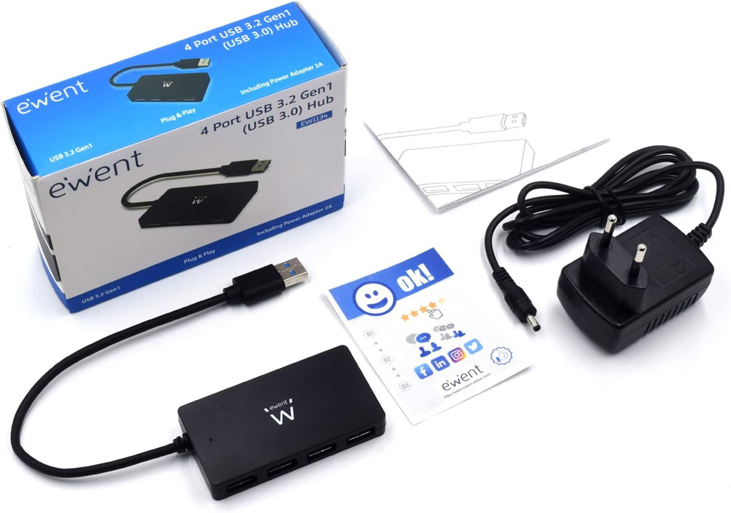 Ewent Hub USB 3.1 4 Porte con Alimentatore EW1134