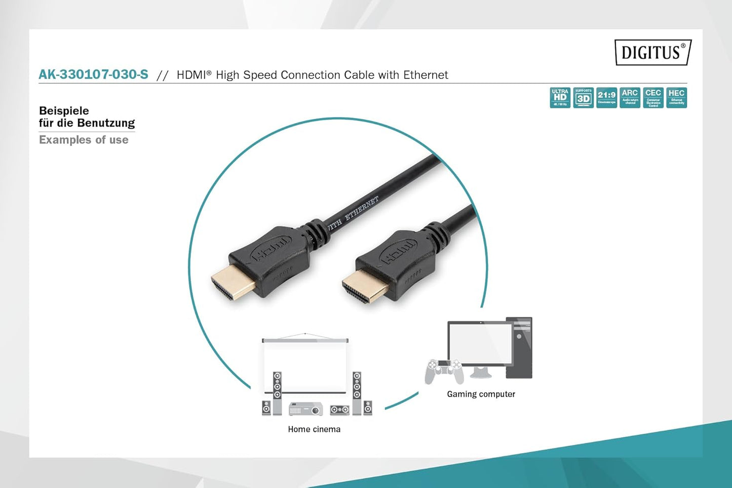 Cavo HDMI M/M 3 mt 3D Ethernet 4K Ultra HD Digitus