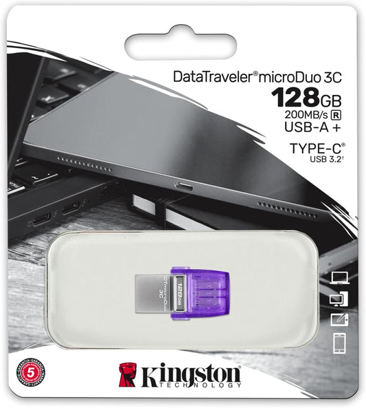 Kingston 128GB Pendrive Micro Duo USB 3.2 Gen 1 USB-A + USB-C Dual Drive - Nuova
