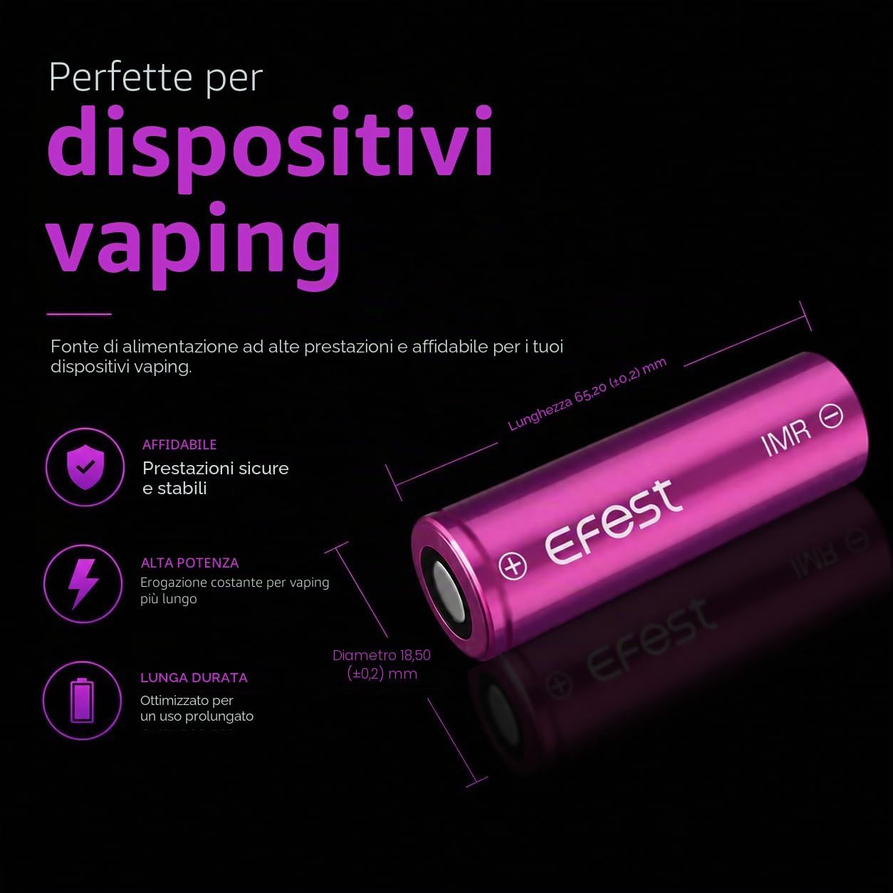 Efest 18650 Batteria Ricaricabile Li-ion 3500mAh 3.7V ad Alta Potenza – Celle Protette per Torce, Vape e Dispositivi Elettronici