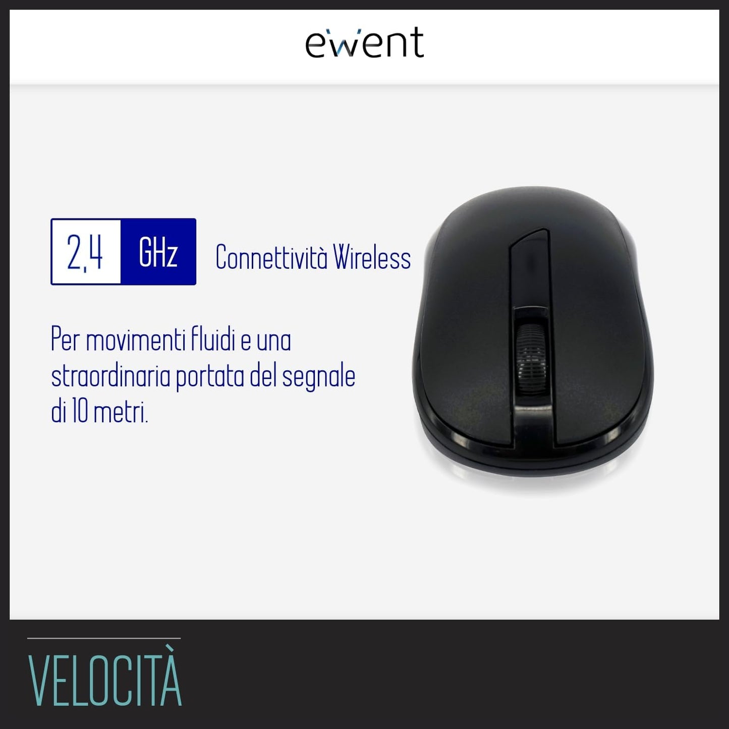 Ewent Mouse Wireless USB Ottico 1000 DPI Nero - EW3223