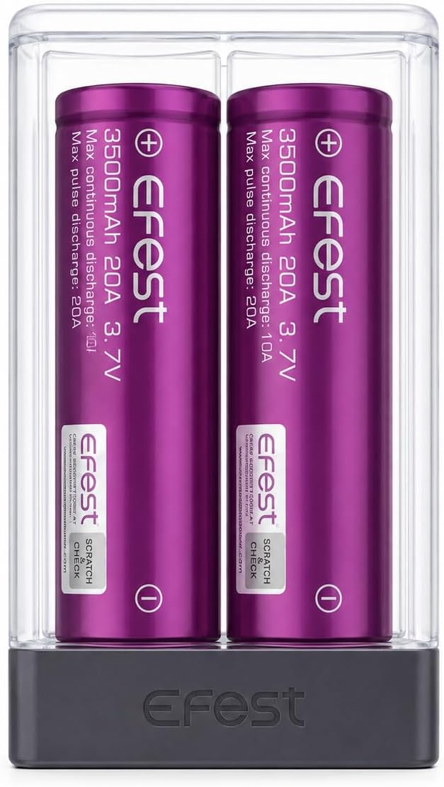 Efest 18650 Batteria Ricaricabile Li-ion 3500mAh 3.7V ad Alta Potenza – Celle Protette per Torce, Vape e Dispositivi Elettronici