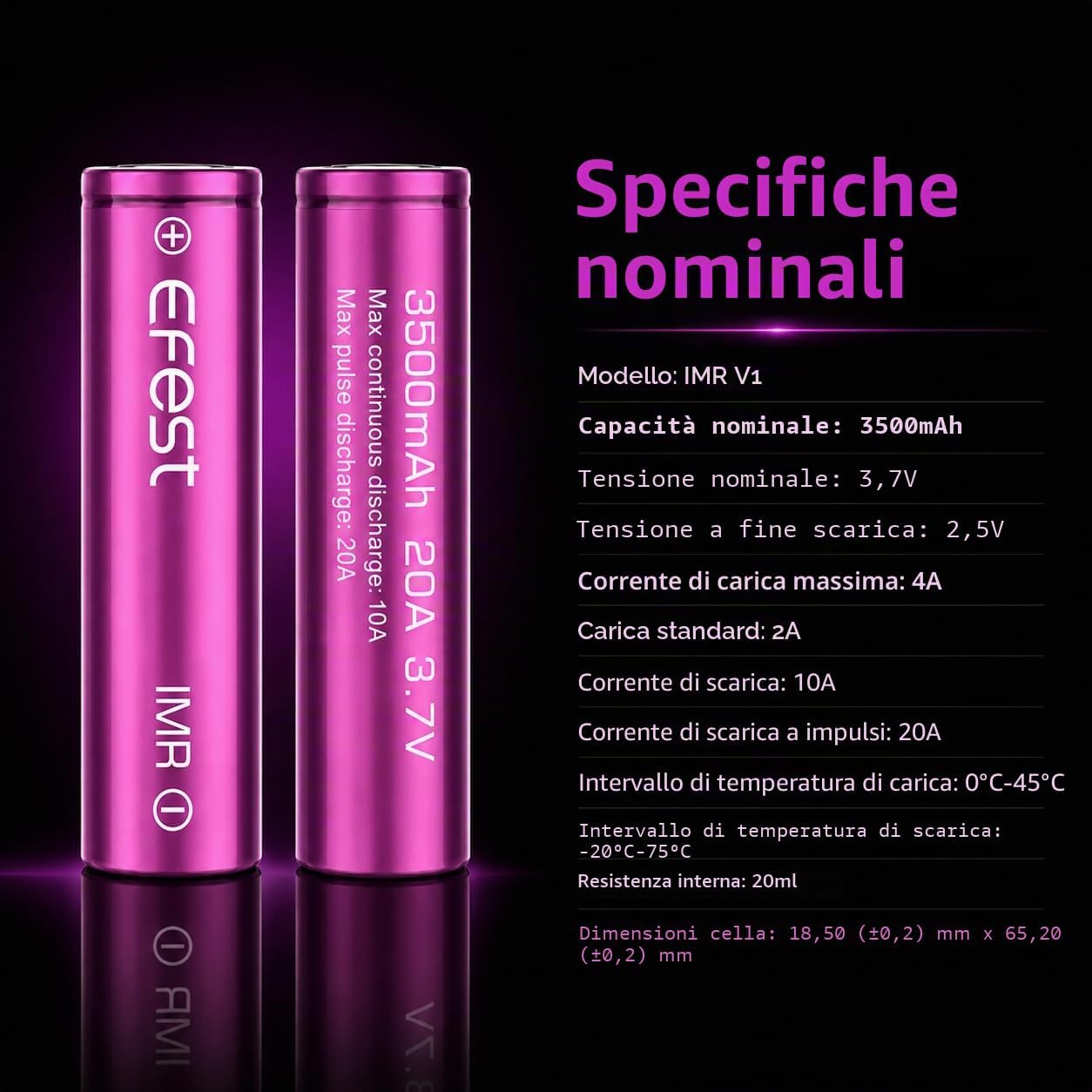 Efest 18650 Batteria Ricaricabile Li-ion 3500mAh 3.7V ad Alta Potenza – Celle Protette per Torce, Vape e Dispositivi Elettronici