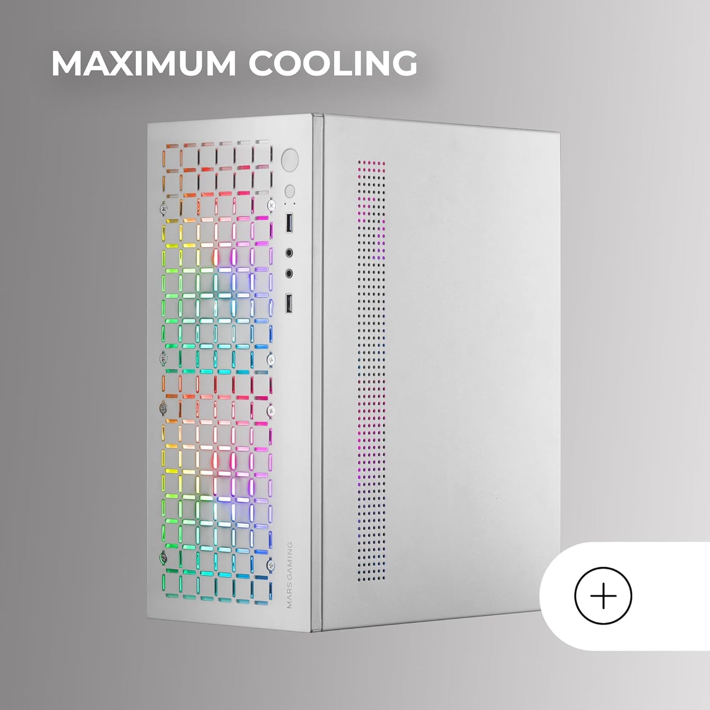 Mars Gaming Case PC Micro-ATX Bianco con 2 Ventole RGB Frontali Incluse