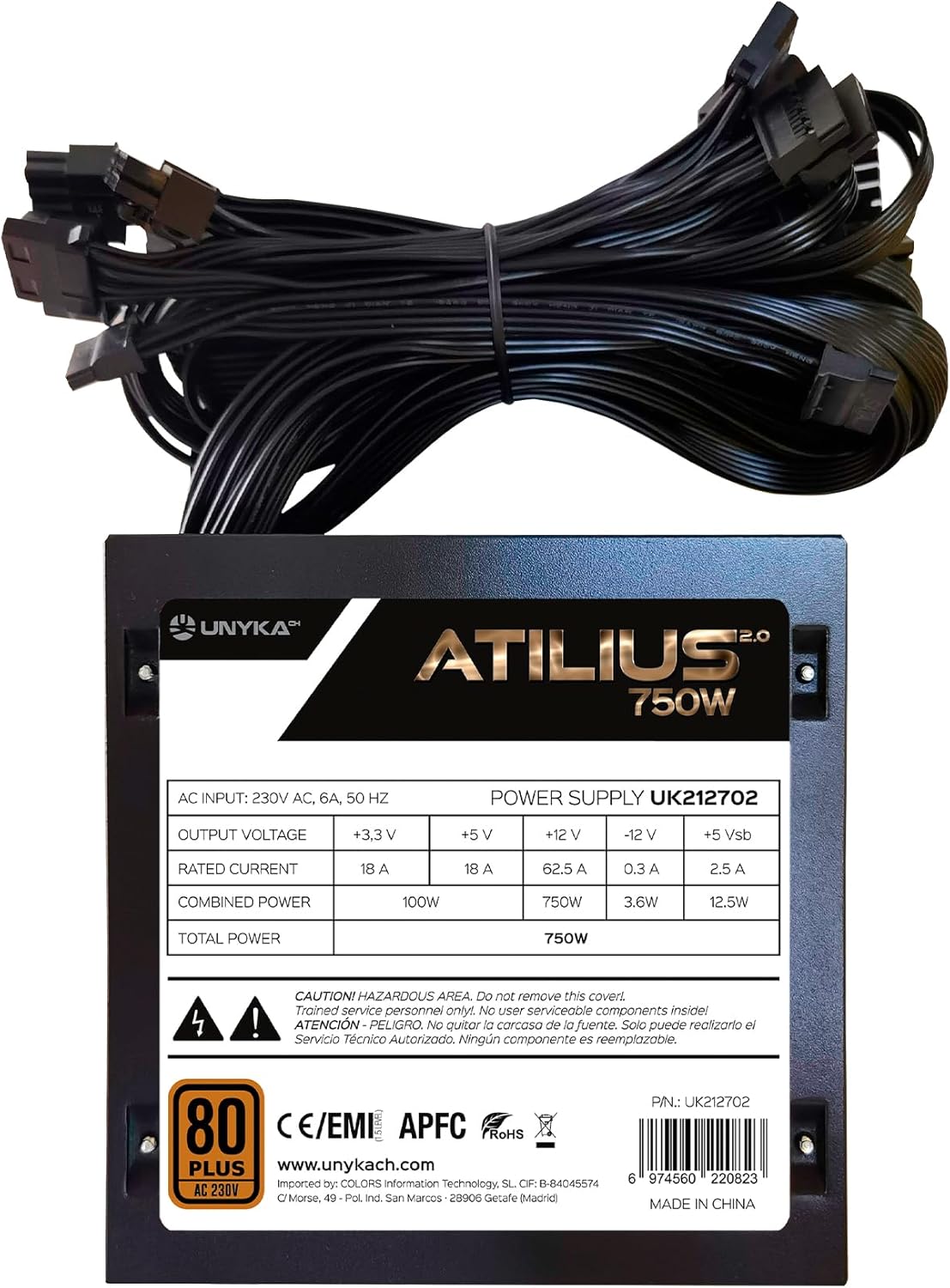 Unykach Alimentatore PC 750W 80 PLUS Bronze Certificato ATX Nero