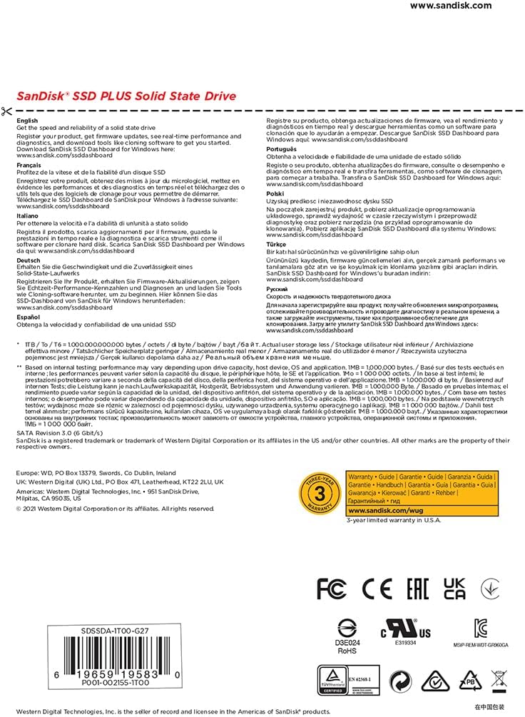 SanDisk SSD Plus 1TB 2.5" SATA3 Solid State Drive Interno - Nuovo