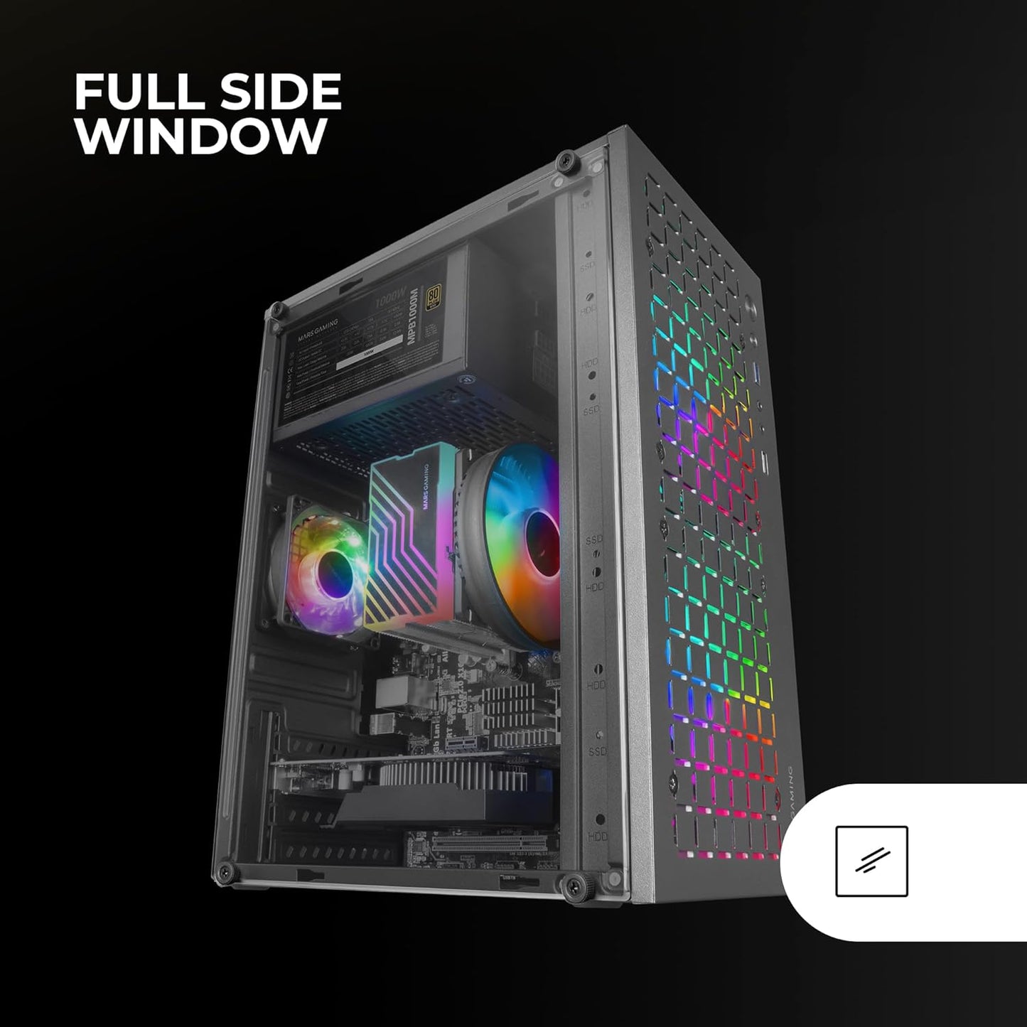 Mars Gaming Case Micro-ATX Nero 2 Ventole FRGB Incluse