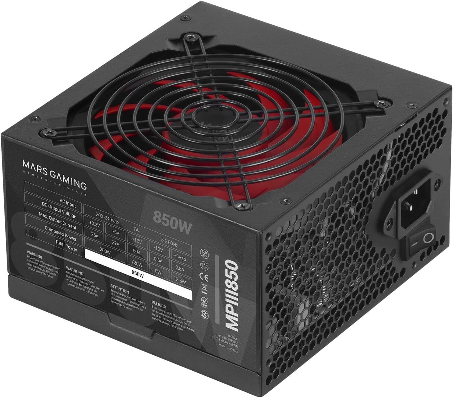 Mars Gaming Alimentatore PC 850W ATX con Ventola 120mm Silenziosa