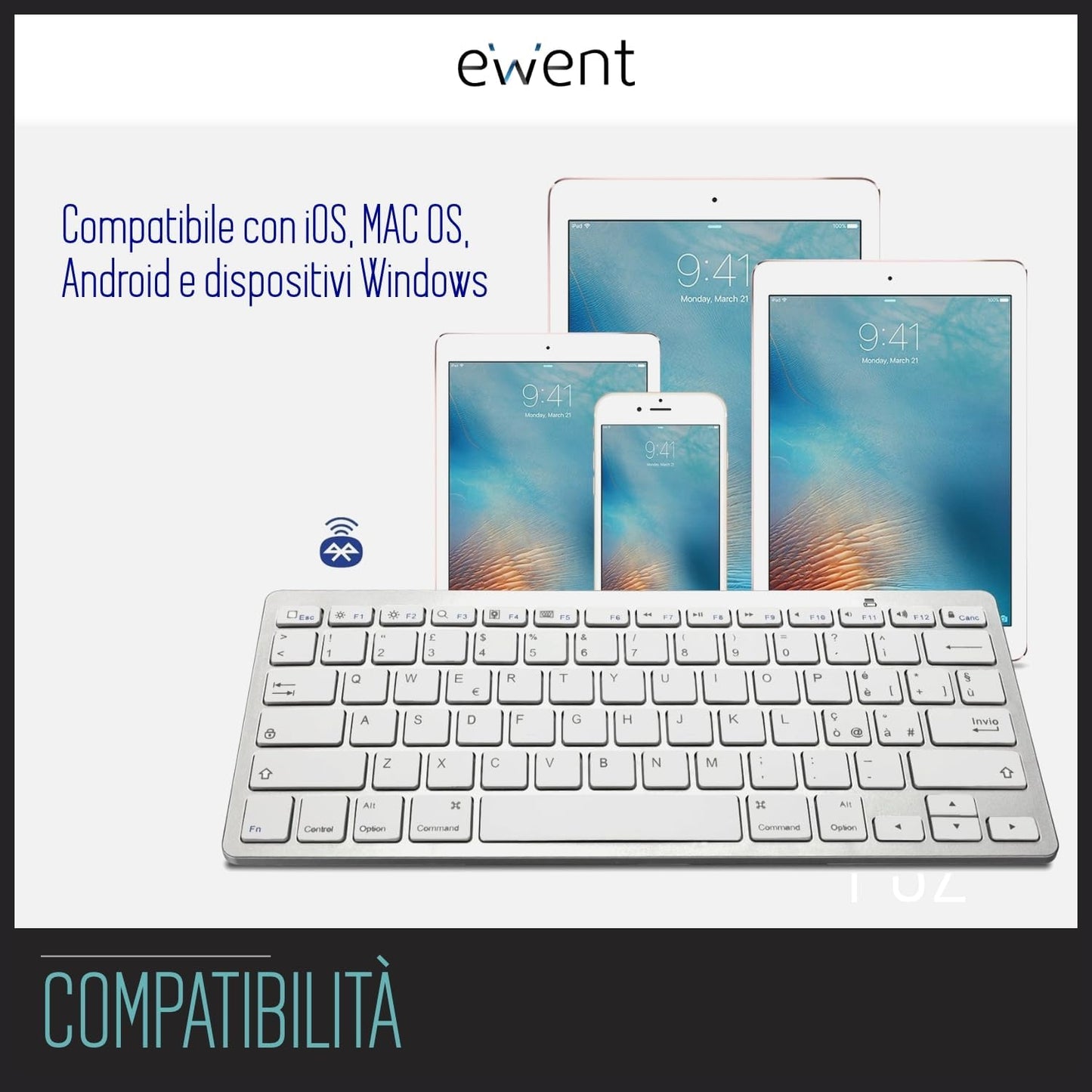 Ewent Mini Tastiera Bluetooth V3.0 Win/Mac/Android EW3160