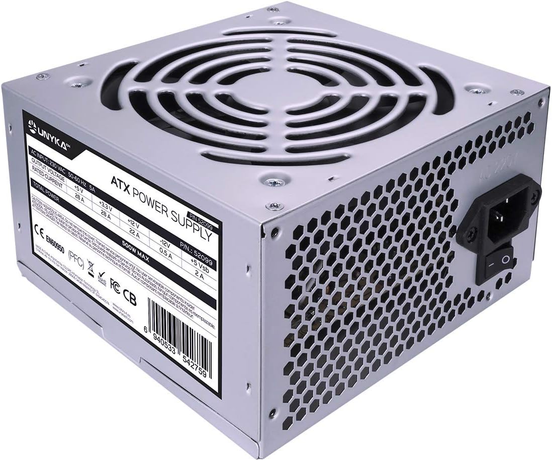 Unyka Alimentatore PC ATX 500W con Ventola 120mm Silenziosa