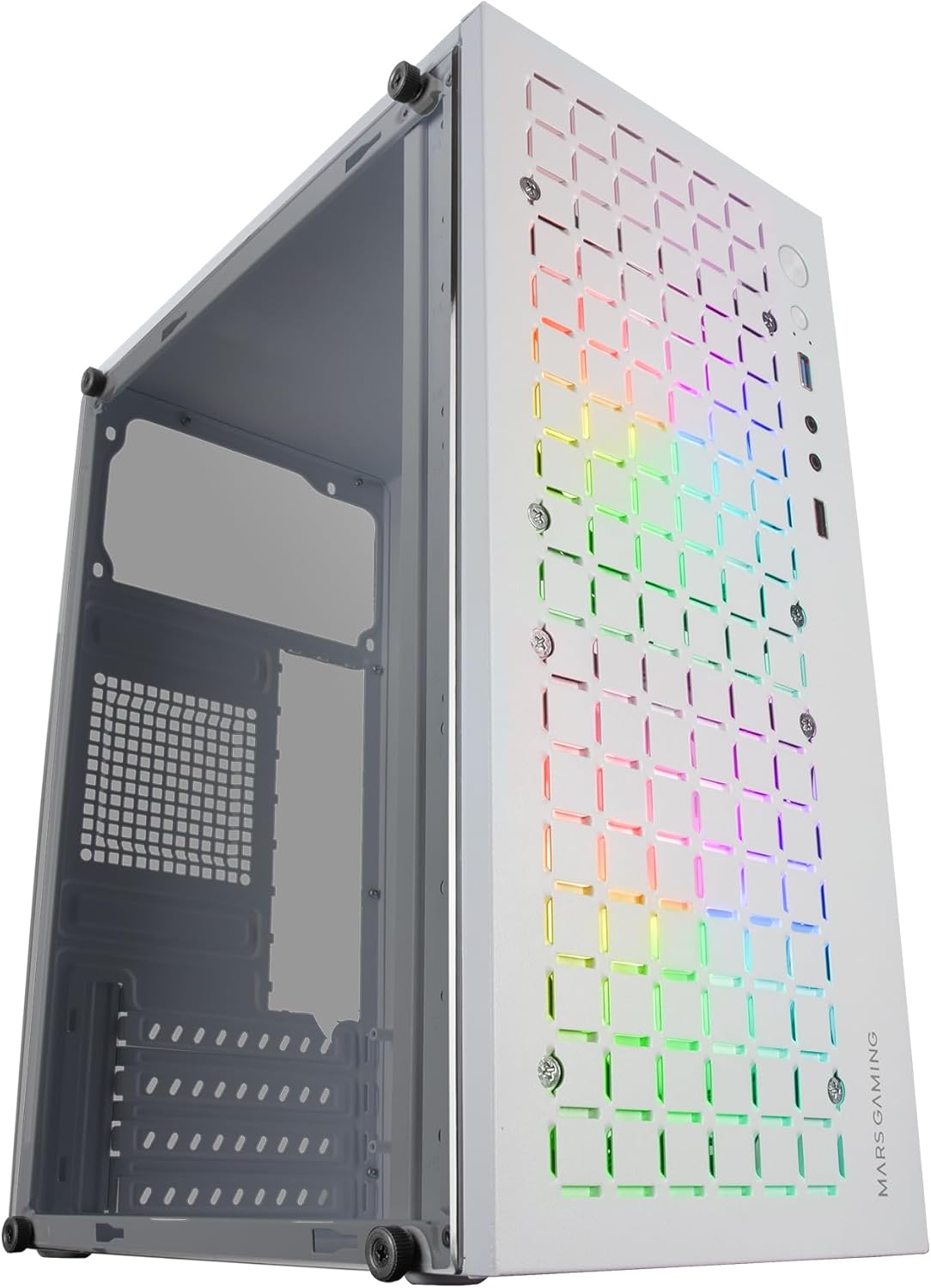 Mars Gaming Case PC Micro-ATX Bianco con 2 Ventole RGB Frontali Incluse