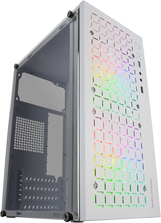 Mars Gaming Case PC Micro-ATX Bianco con 2 Ventole RGB Frontali Incluse