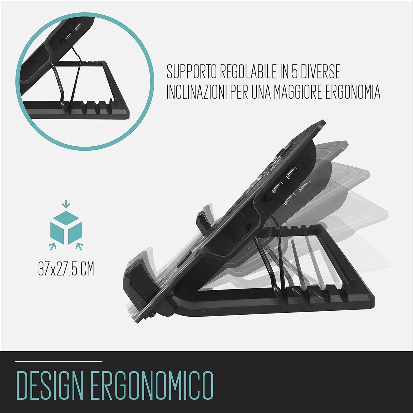 Supporto Alza Notebook Regolabile con 1 Ventola 120mm per Laptop fino a 17” Ewent Raffreddamento USB