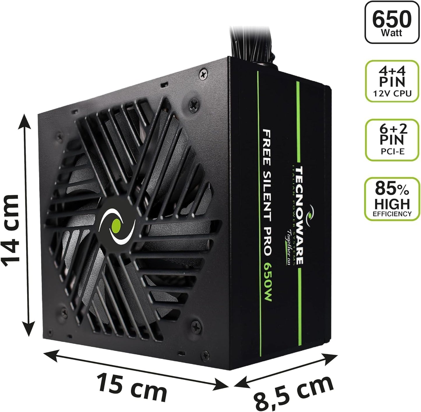 Tecnoware Alimentatore PC 650W FREE Silent Pro ATX con Ventola 120mm Silenziosa