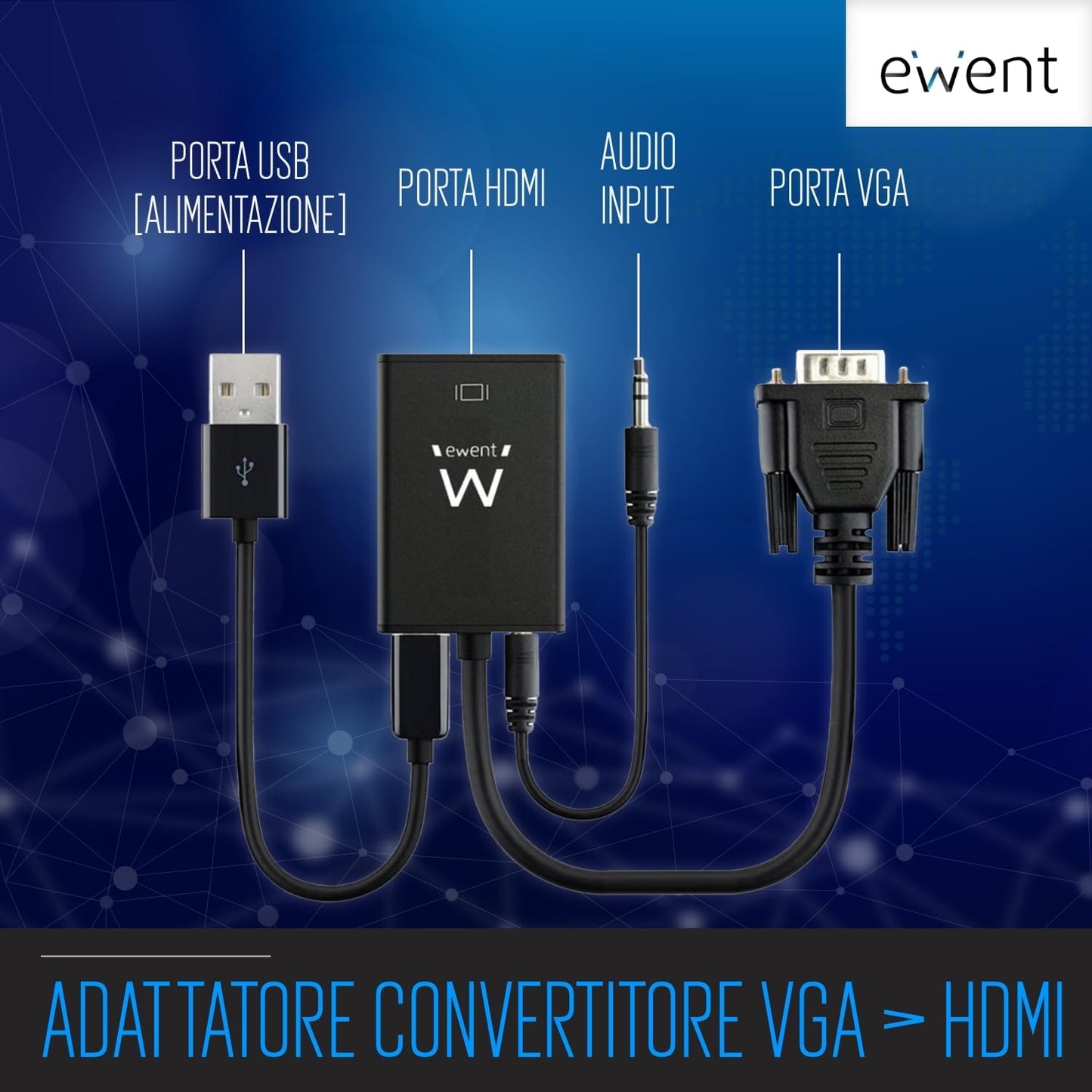 Adattatore Cavo VGA 15 Poli Maschio a HDMI Femmina 23 cm Ewent per Monitor e PC