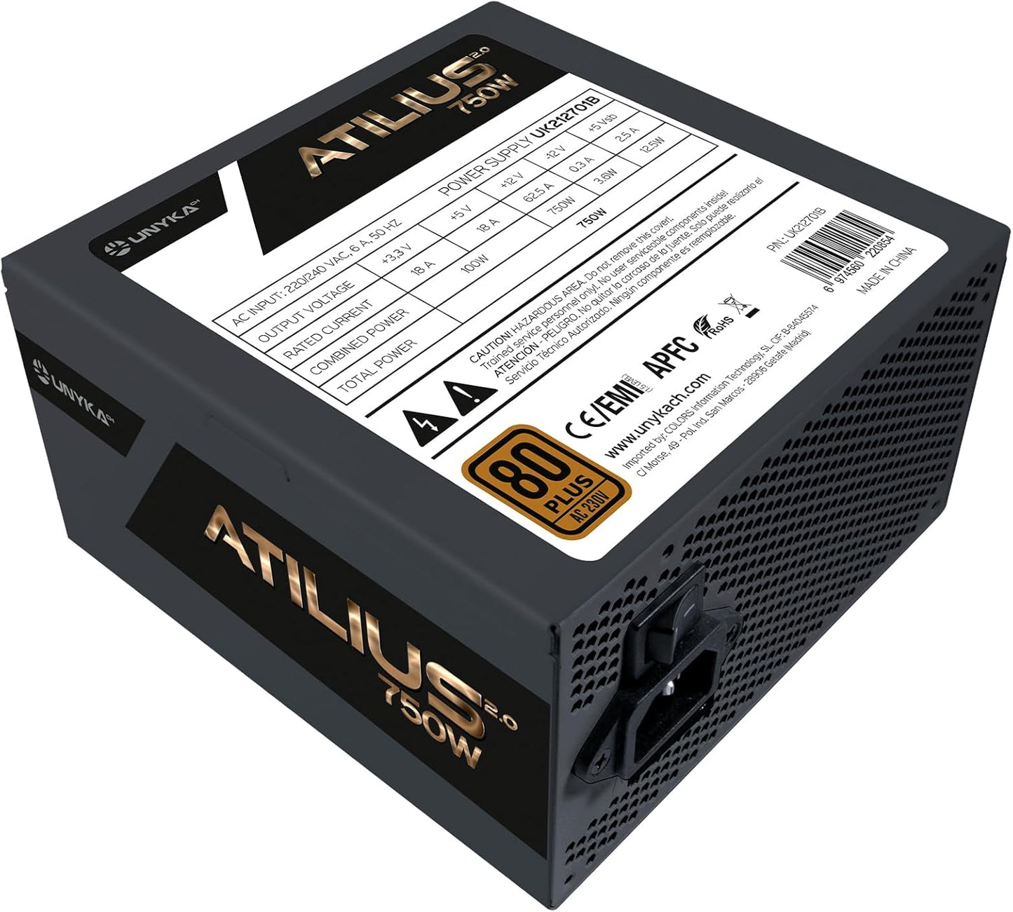 Unykach Alimentatore PC 750W 80 PLUS Bronze Certificato ATX Nero