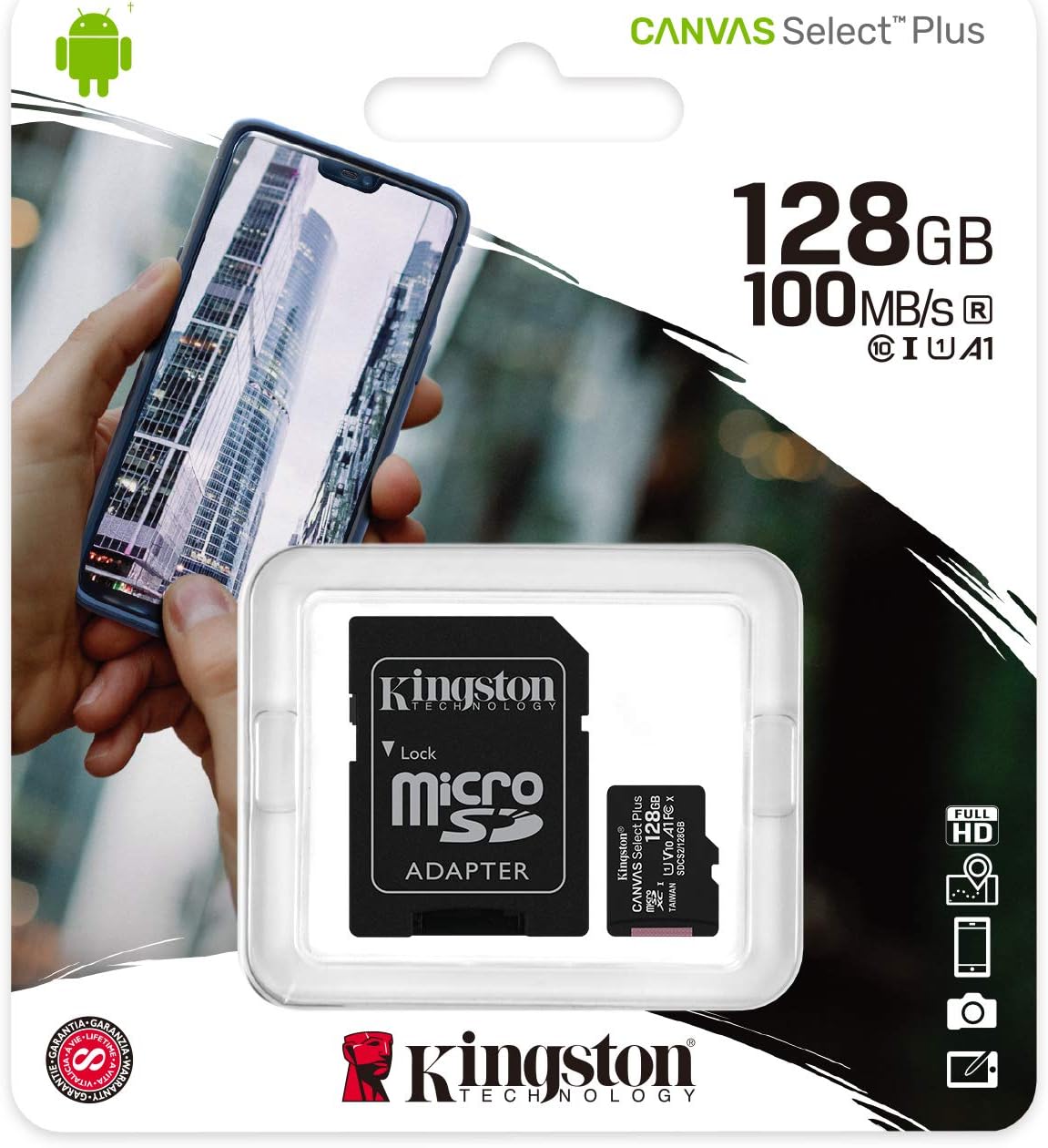 Kingston MicroSDXC 128GB Class 10 HD Video + Adattatore SD - SDCS2-128GB