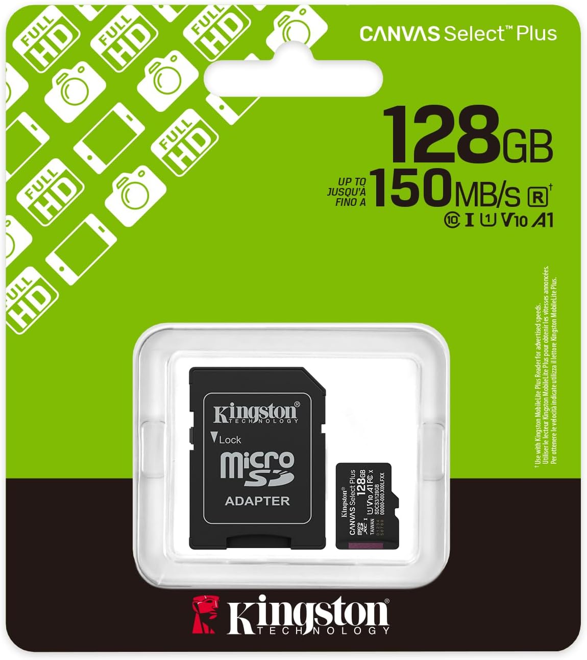 Kingston Scheda MicroSDXC da 128 GB, Classe 10, UHS-I, per Video HD, con Adattatore SD - SDCS3-128GB