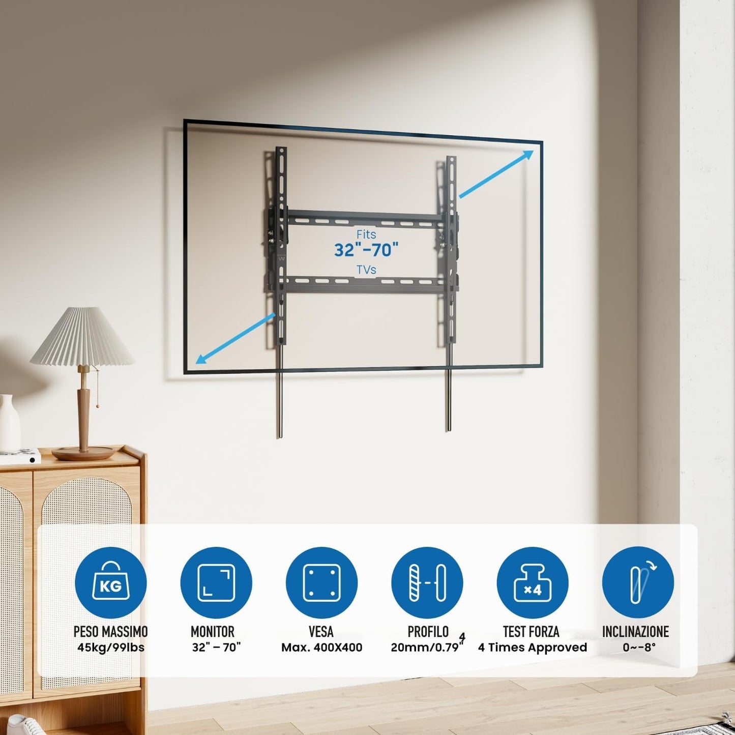Supporto a Muro per Monitor e TV LCD 37”–70” Regolabile Universale VESA Robusto in Acciaio