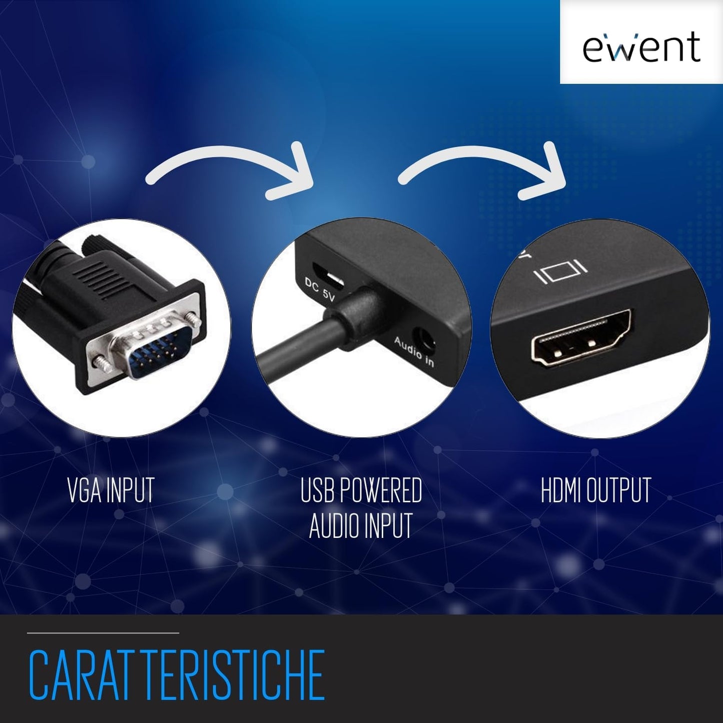 Adattatore Cavo VGA 15 Poli Maschio a HDMI Femmina 23 cm Ewent per Monitor e PC