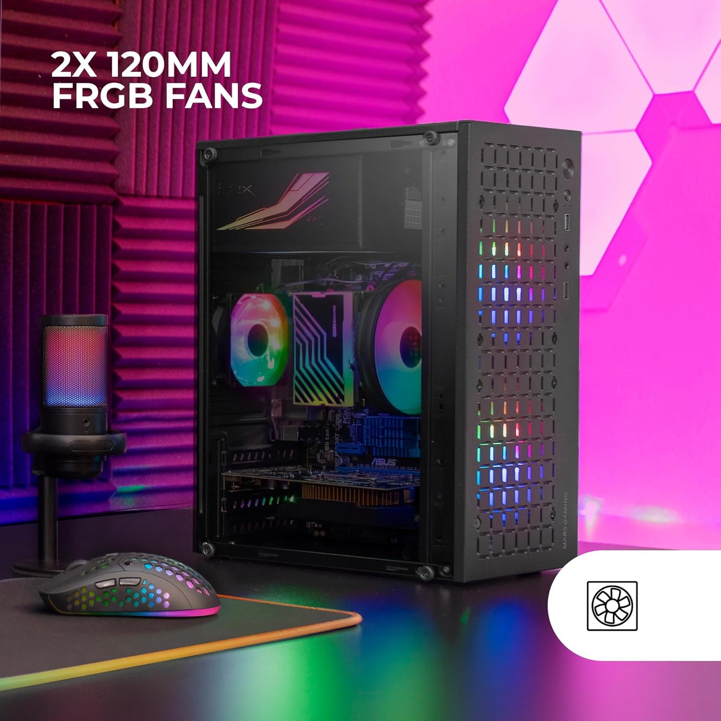 Mars Gaming Case Micro-ATX Nero 2 Ventole FRGB Incluse