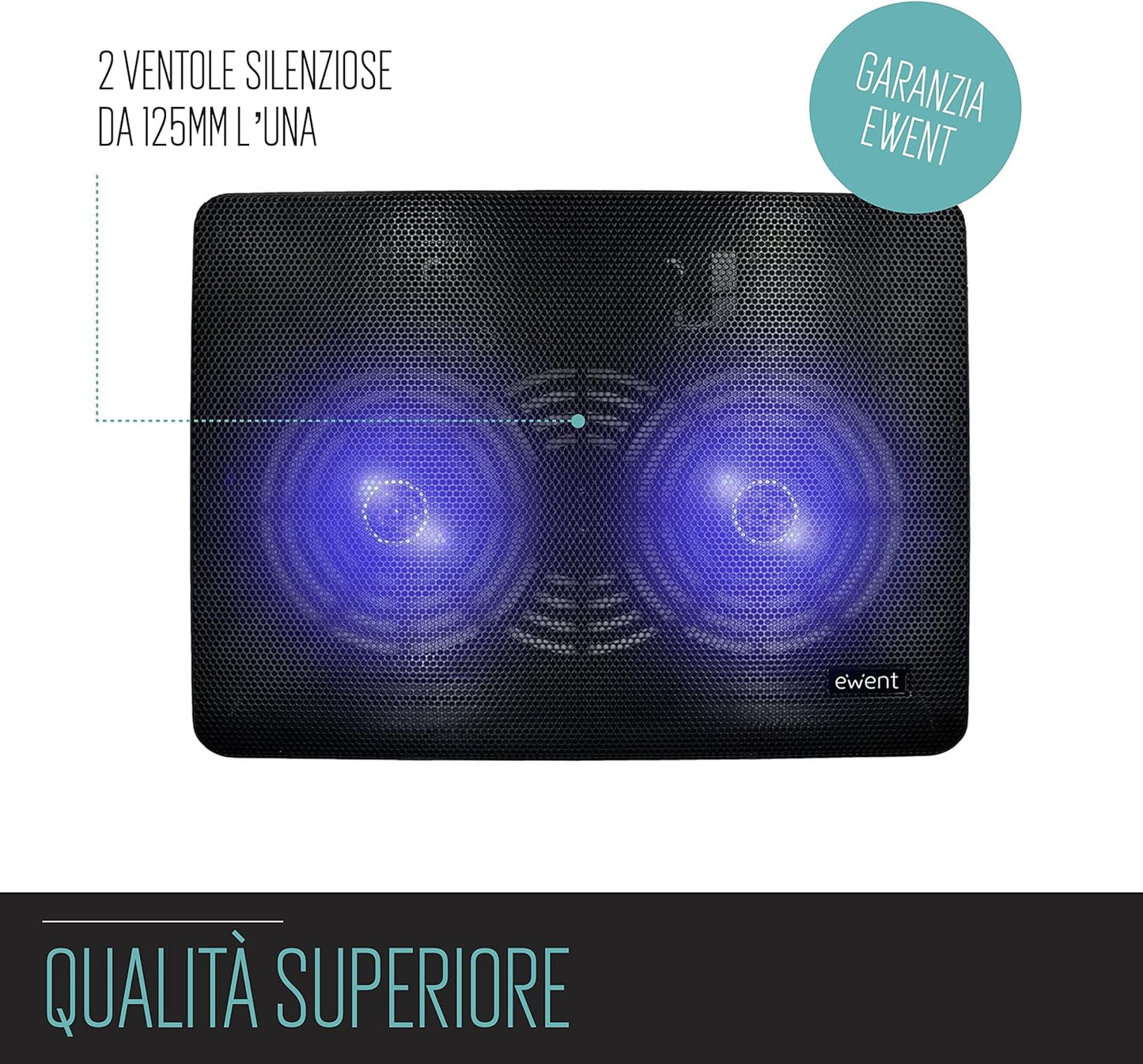 Supporto Alza Notebook con 2 Ventole 120mm per Laptop fino a 17” Ewent Raffreddamento USB