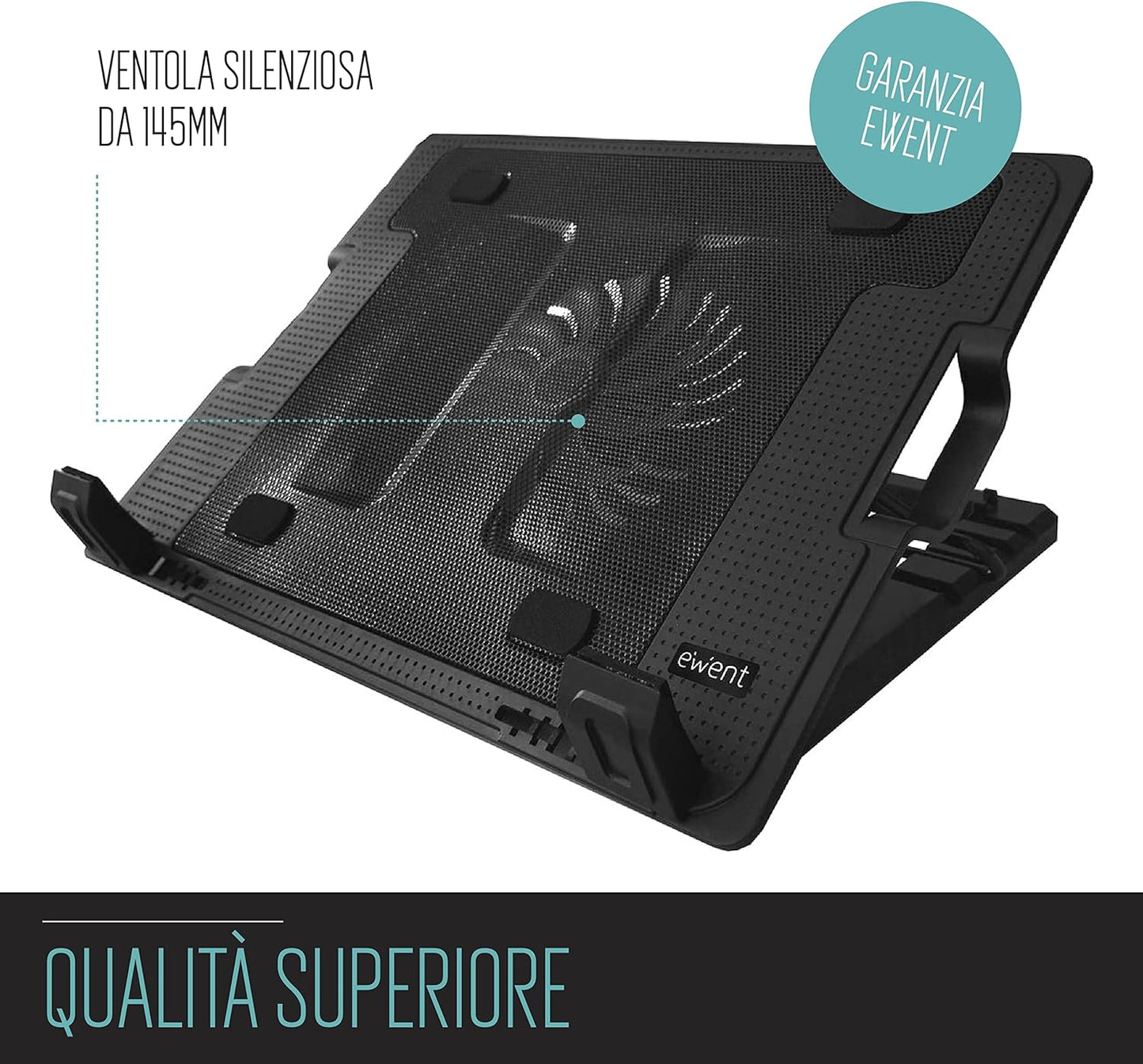 Supporto Alza Notebook Regolabile con 1 Ventola 120mm per Laptop fino a 17” Ewent Raffreddamento USB