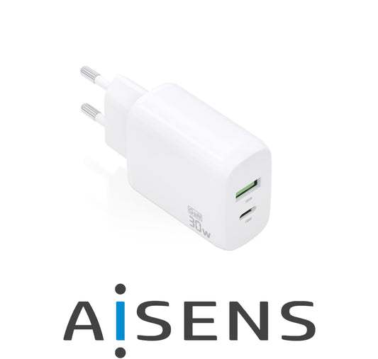 alimentatore type c+usb-a 30w fast charger aisens whithe *572