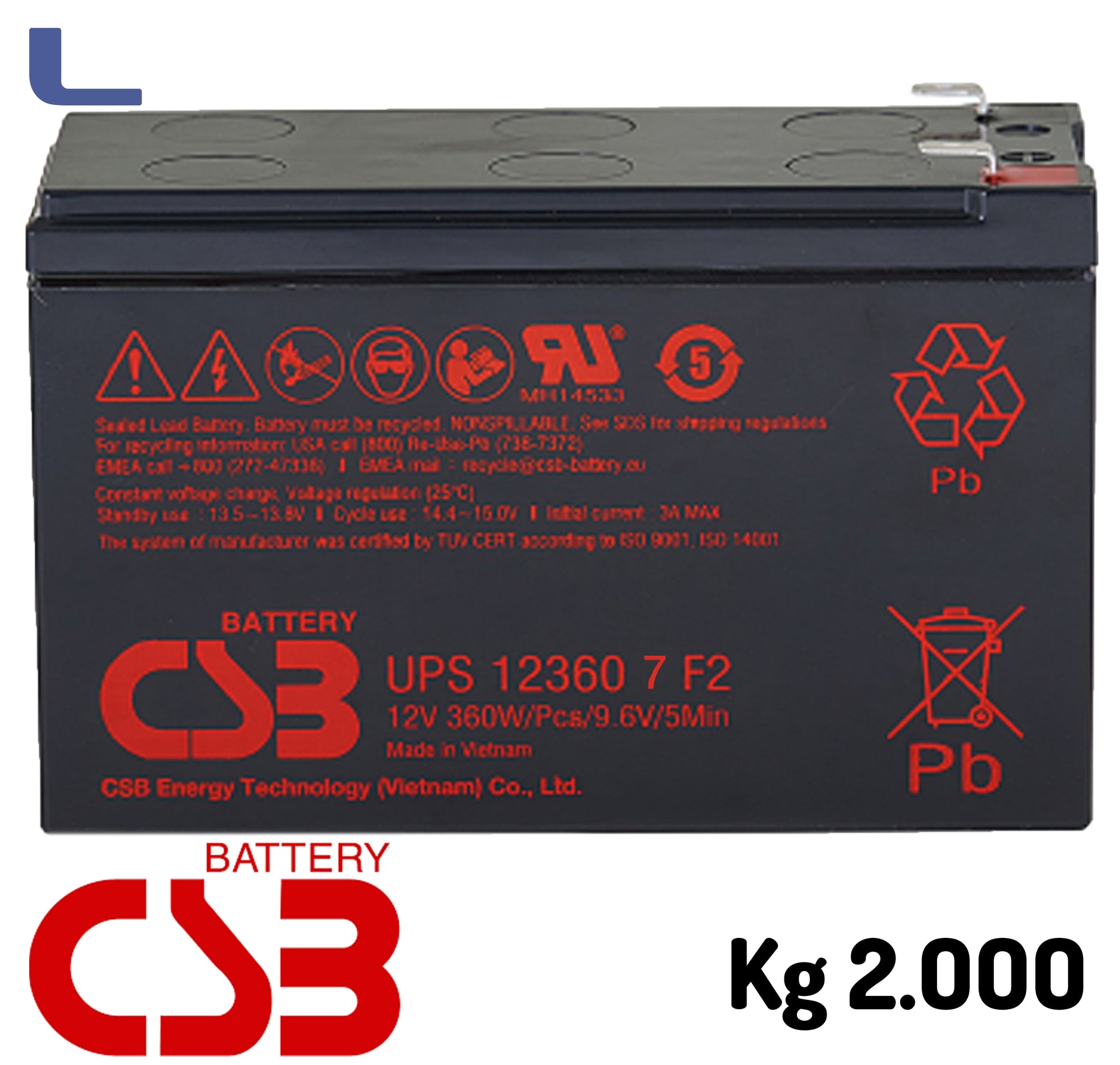 Batteria al Piombo 12V 7.2Ah CSB Faston Grande per UPS e Allarmi